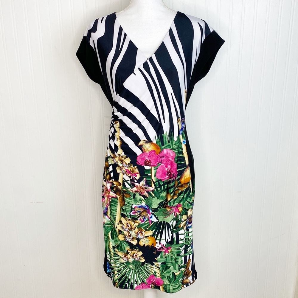 Joseph Ribkoff Jungle Floral Print Surplice Dress